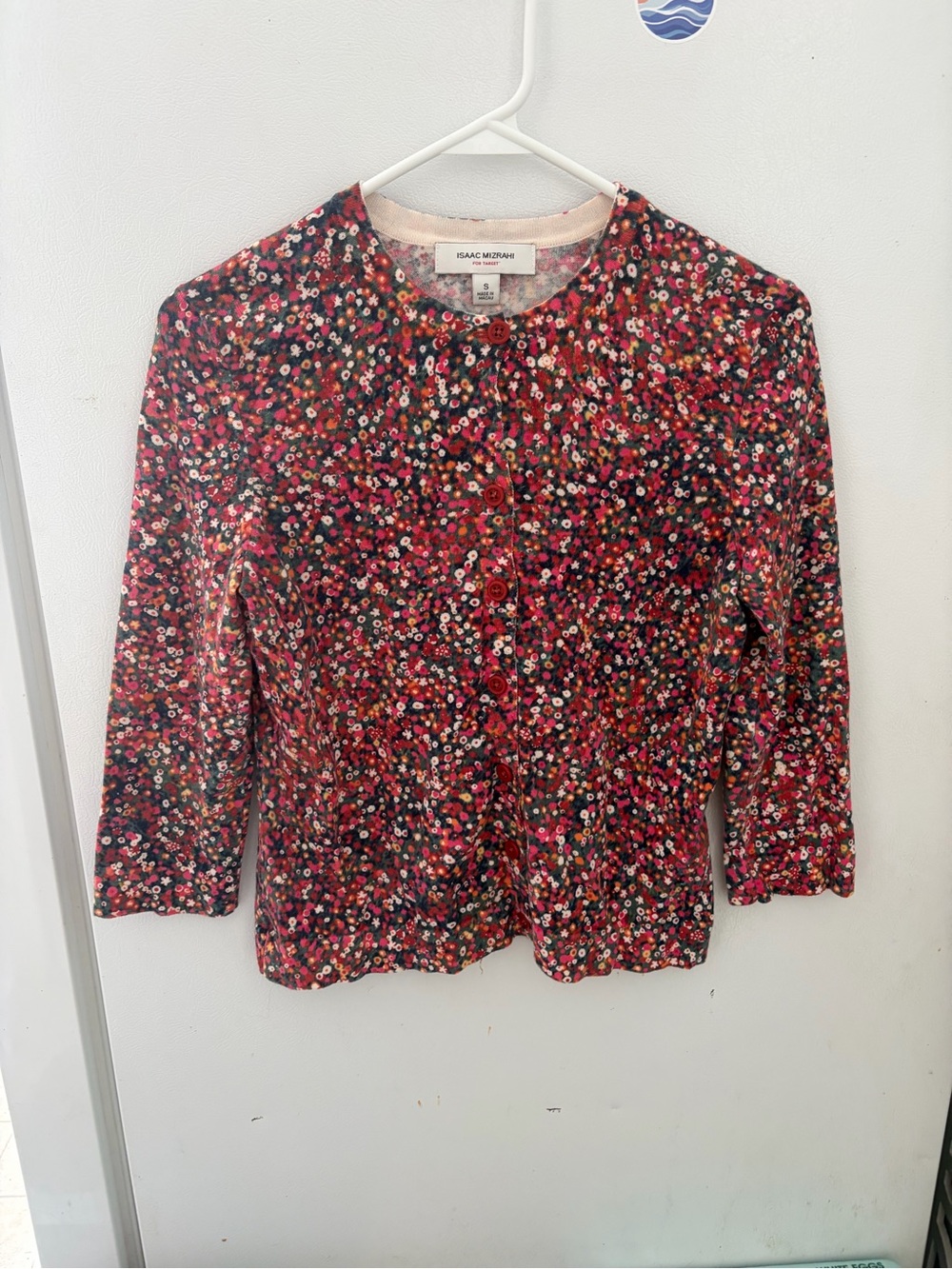 Isaac Mizrahi Floral Button-Front Cardigan - Red Multi